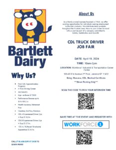 Bartlett Dairy&#039;s Job Fair for CDL Truck Drivers @ Workforce1 Industrial &amp; Transportation Career Center